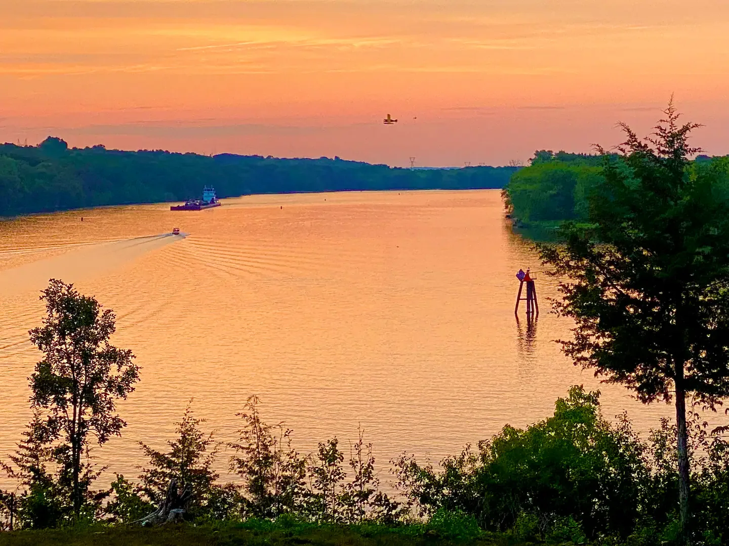 Warm sunset over the Mississippi River at Grey Cloud Island