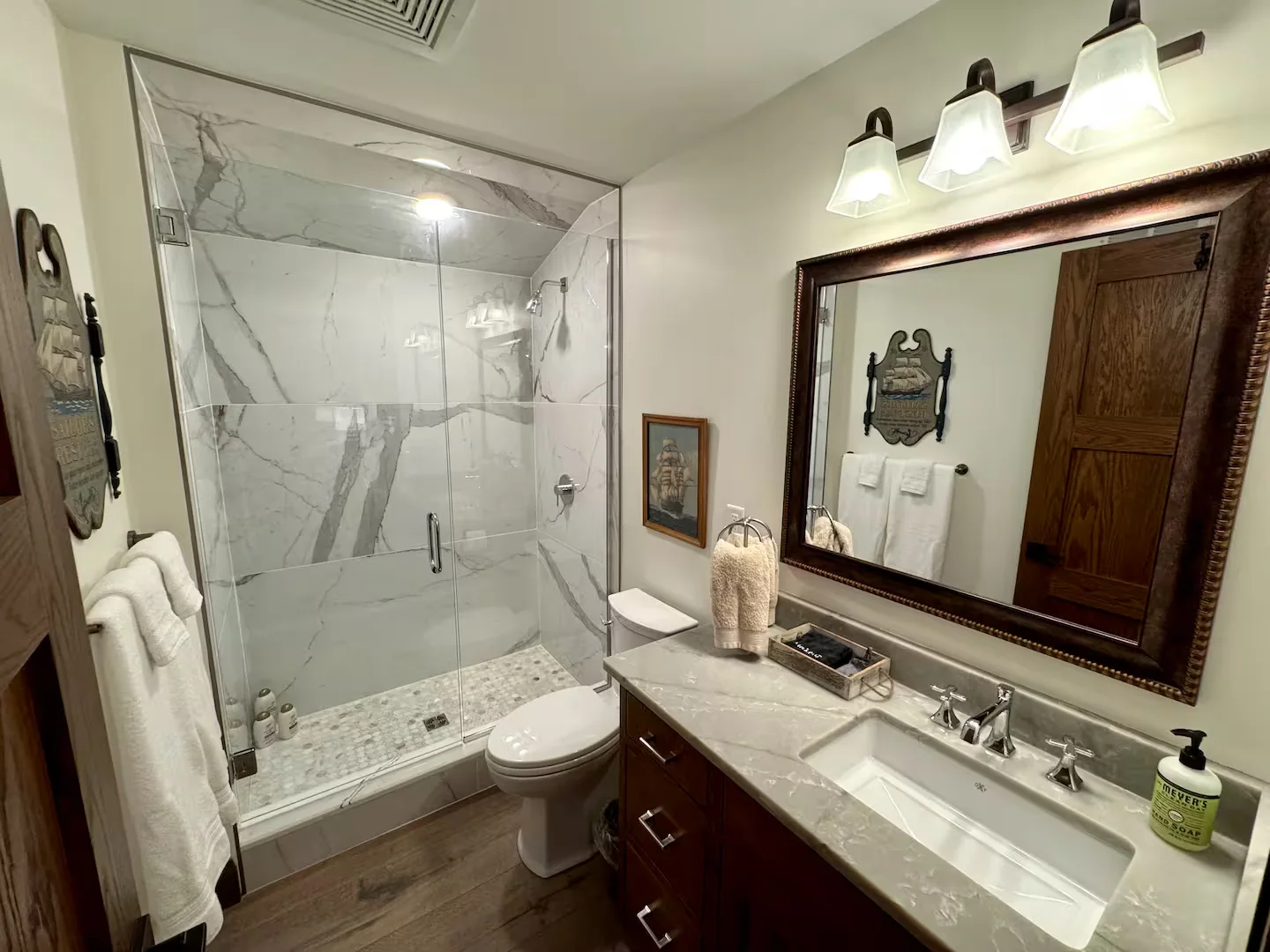 Guest shower and bathroom at Grey Cloud Island